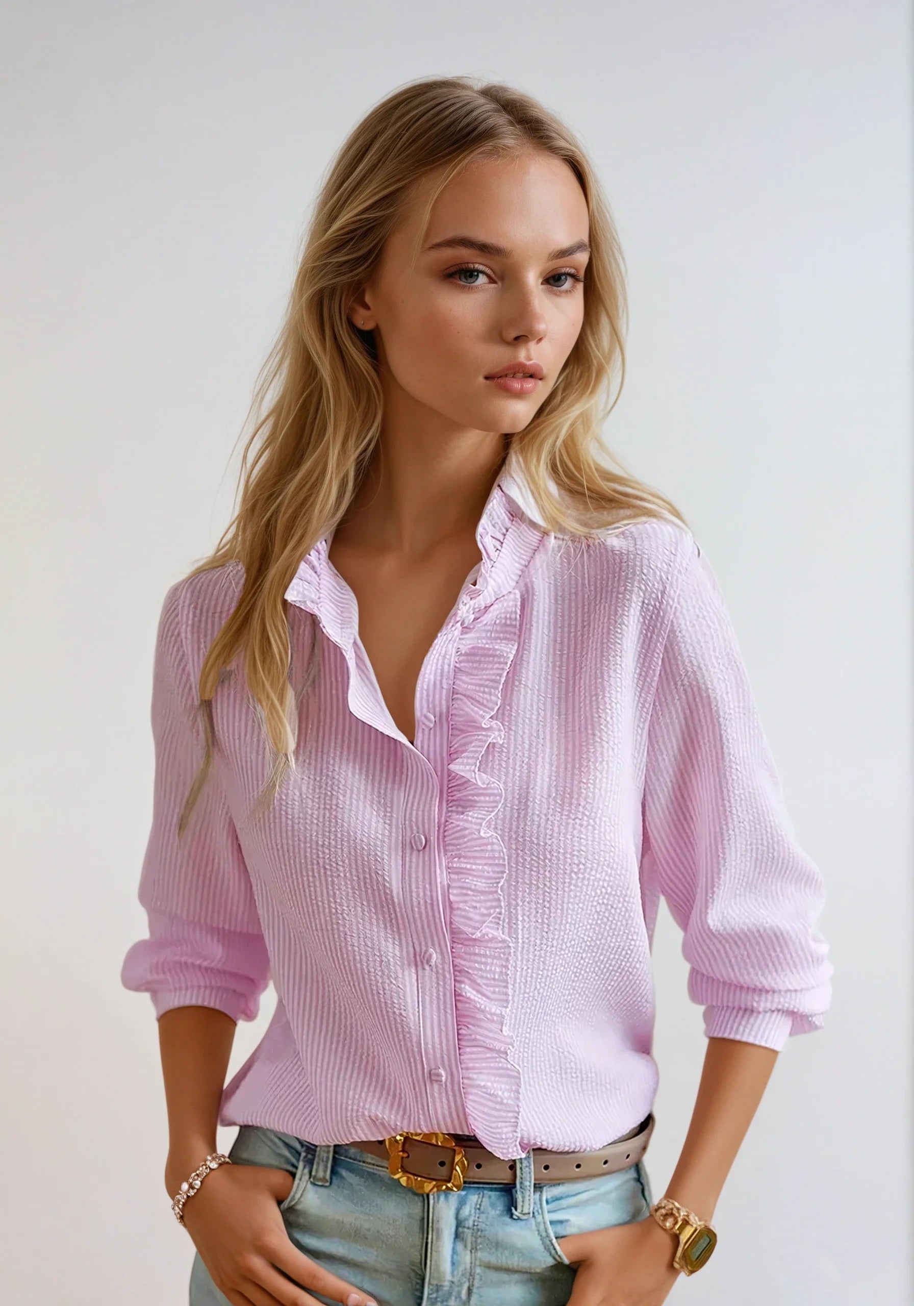 Variant image for Women's Ruffled Blouse Long Sleeve Tops-5