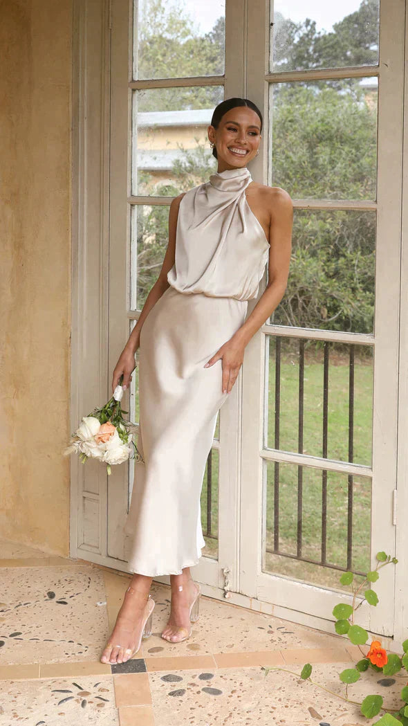 Women's Elegant Neckholder Satin Maxi Dress 1