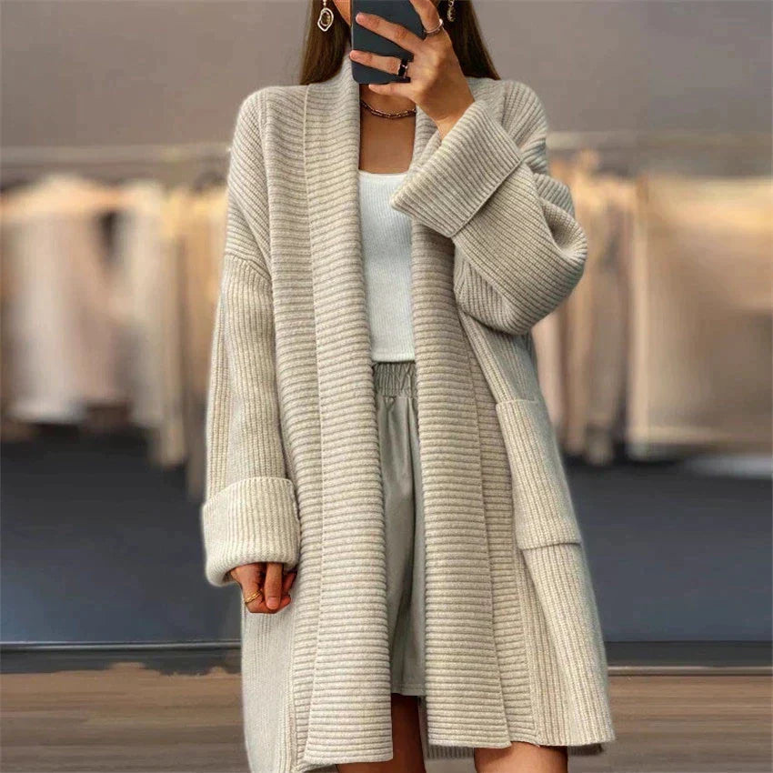 Women's Long Knitted Cardigan with Open Front 0