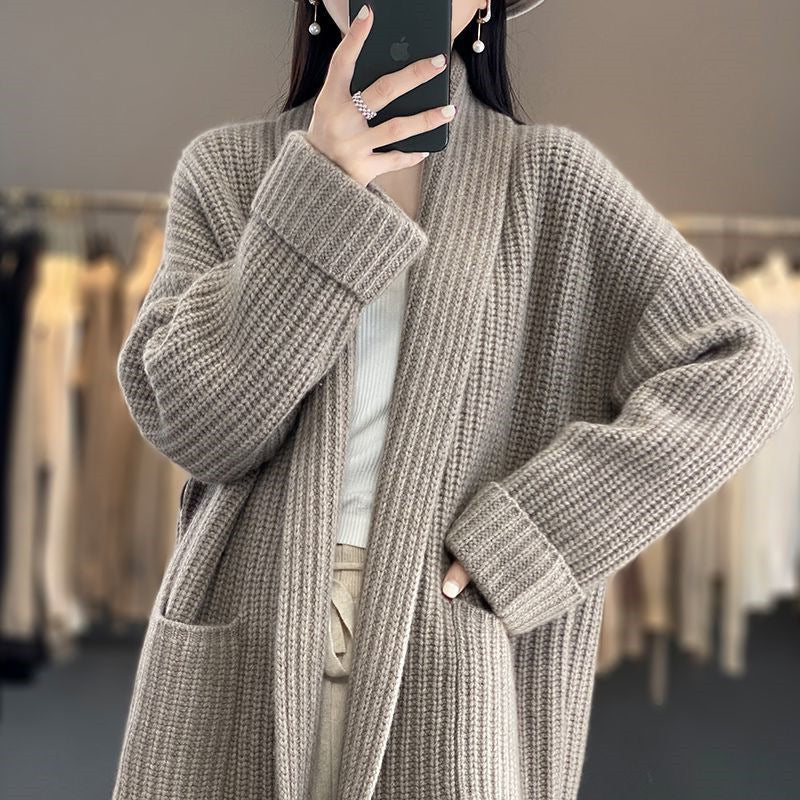 Women's Long Knitted Cardigan with Open Front 1