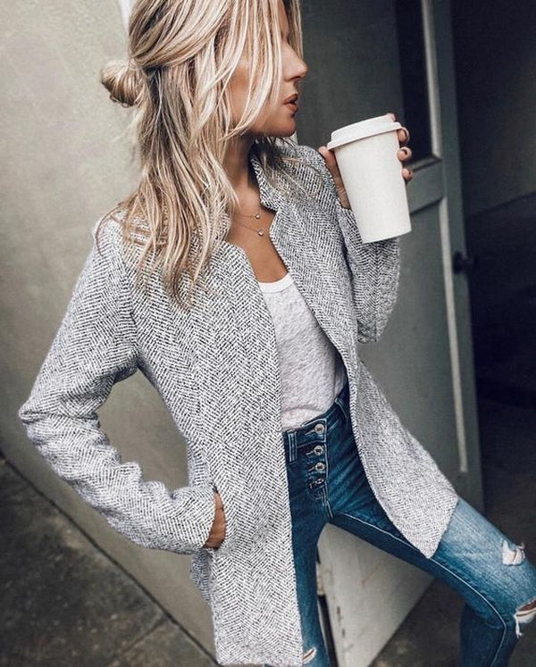 Women's Long Wool Blazer with Stylish Design 1