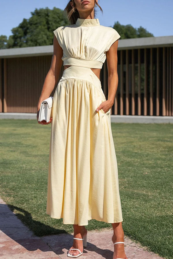 Women's Midi Dress with Cut-Out and Pockets 11