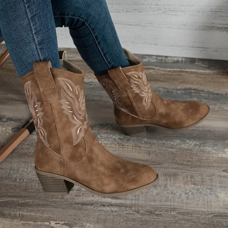Women's Retro Chunky Heeled Boots 0