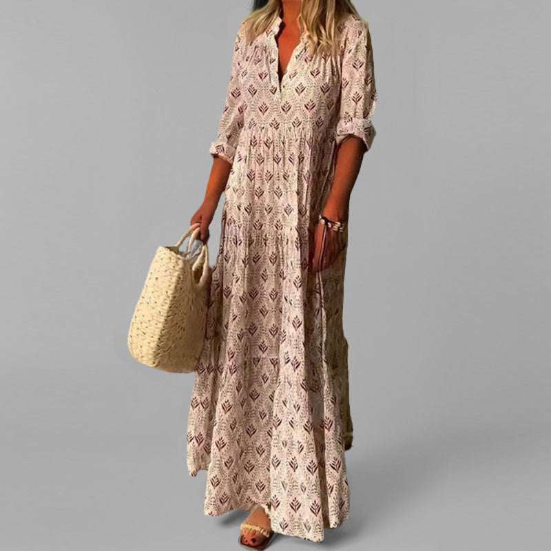 Women's Tiered Maxi Dress with V-Neck Design 0