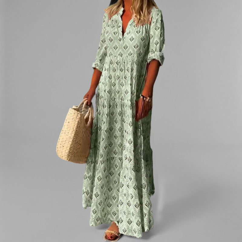 Women's Tiered Maxi Dress with V-Neck Design 1