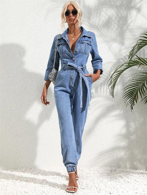 Women's Utility Jumpsuit with Button Closure and Long Sleeves 0