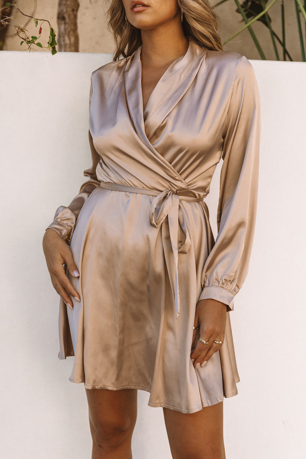 Wrap Dress - Satin Blend Long Sleeve And Adjustable Fit