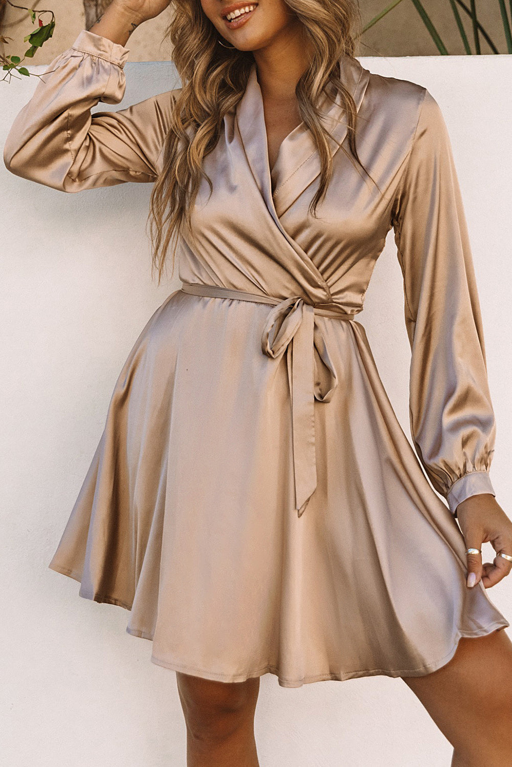 Wrap Dress - Satin Blend Long Sleeve And Adjustable Fit