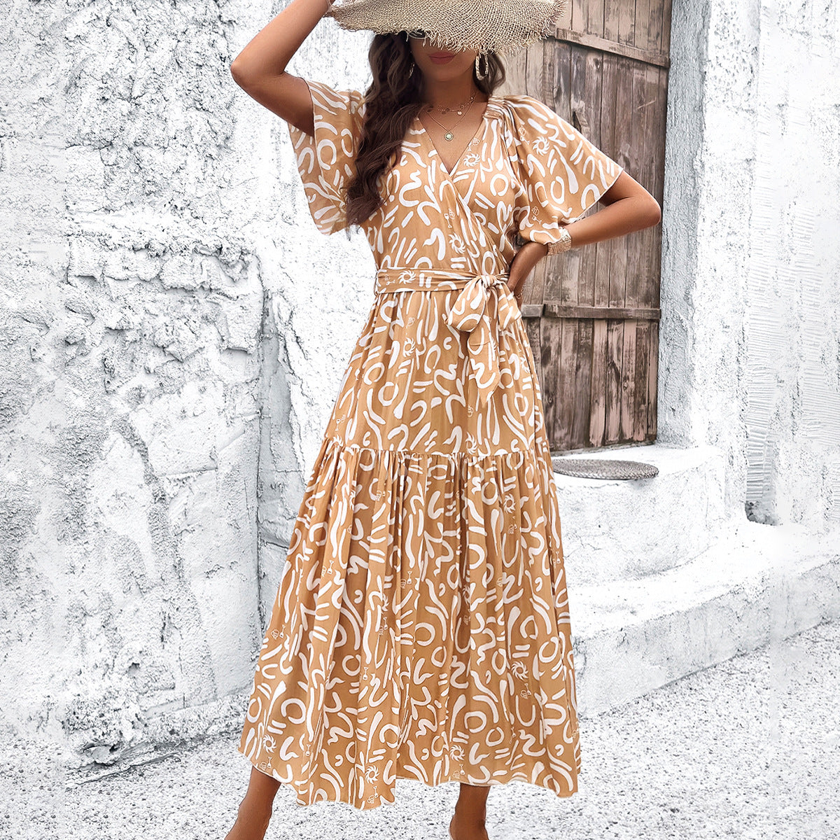 Wrap Dress - Wrap Tie Front And Adjustable Waist Fit