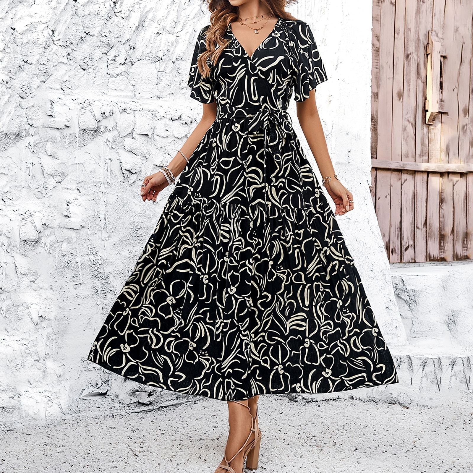 Wrap Dress - Wrap Tie Front And Adjustable Waist Fit
