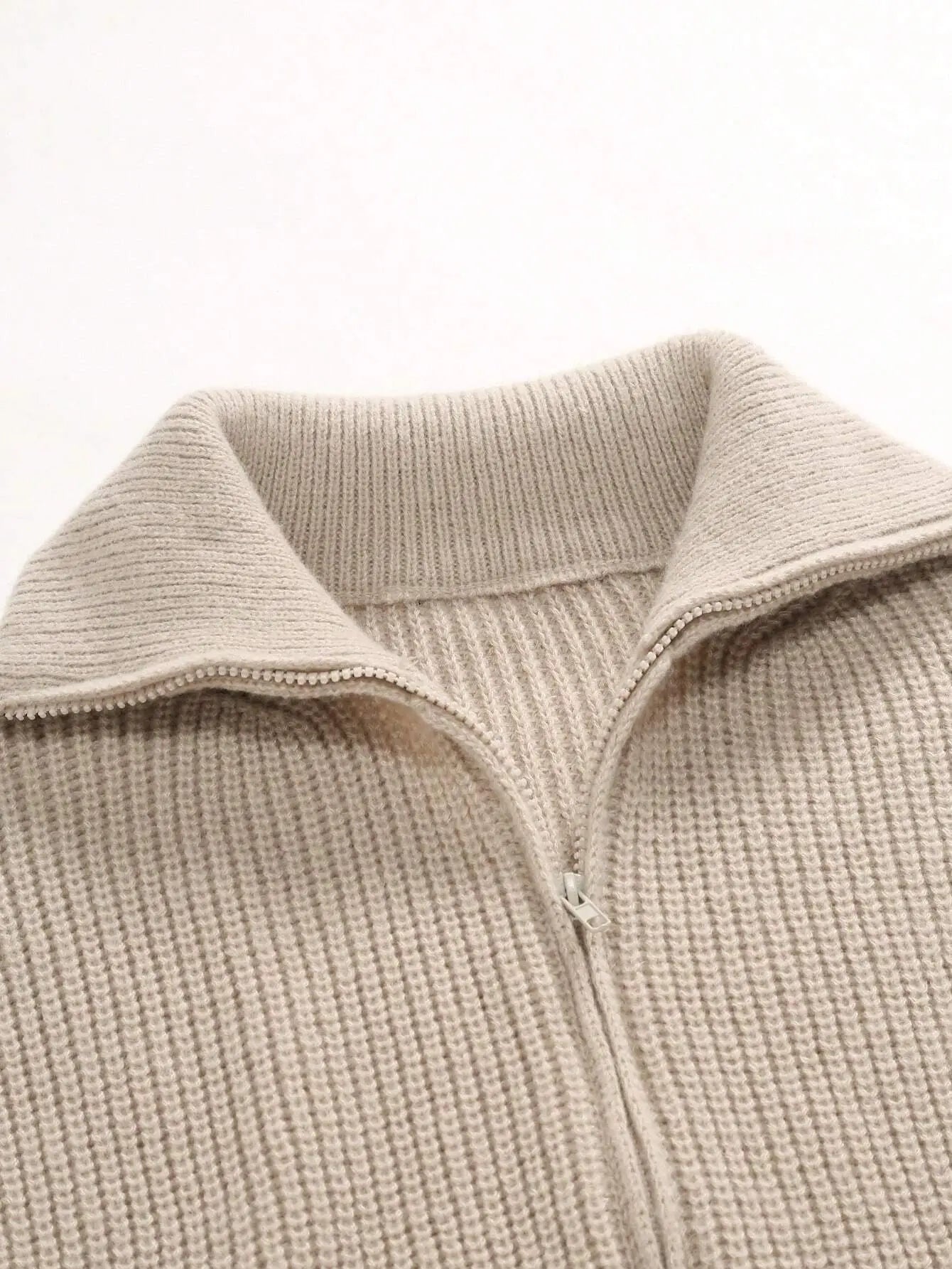 Zip Cardigan - Soft Blend Ribbed Panel And Two Way Zipper