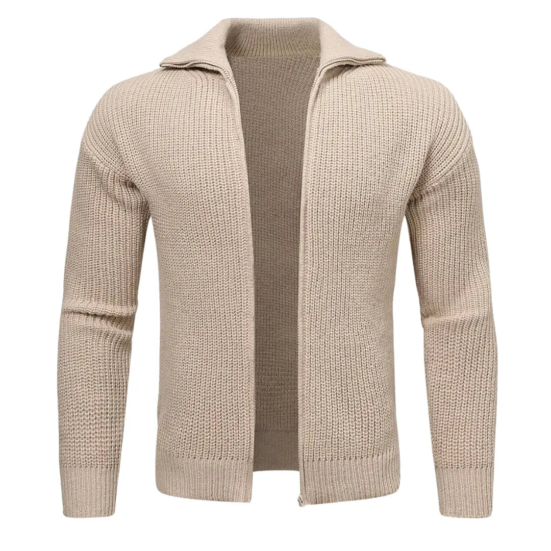 Zip Cardigan - Soft Blend Ribbed Panel And Two Way Zipper