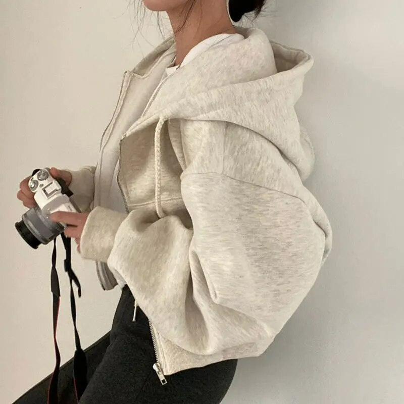 Zip Hoodie - Oversized Cut & Plush Lining For Layering