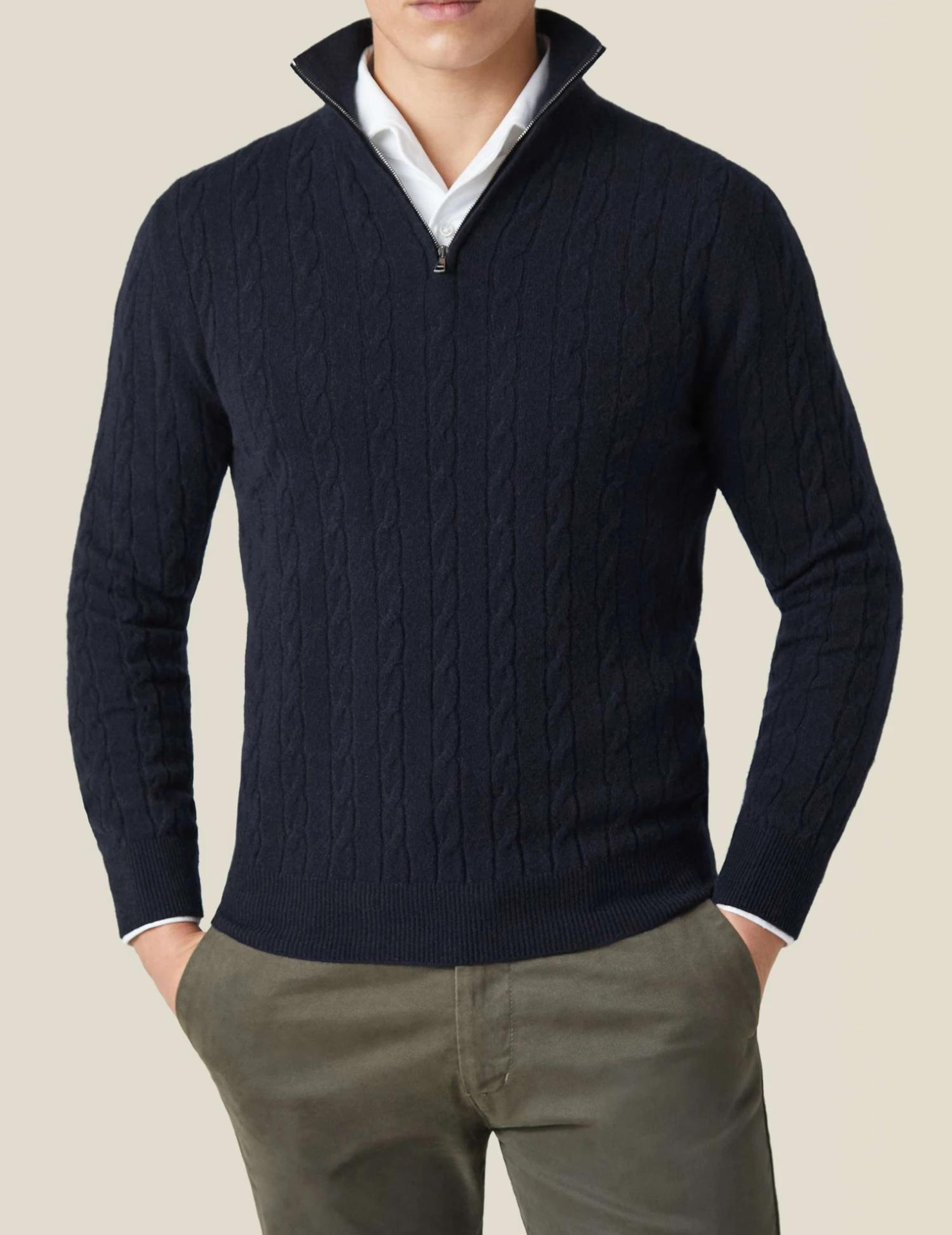 Zipper Sweater - Cable Knit Texture & Adjustable Warmth