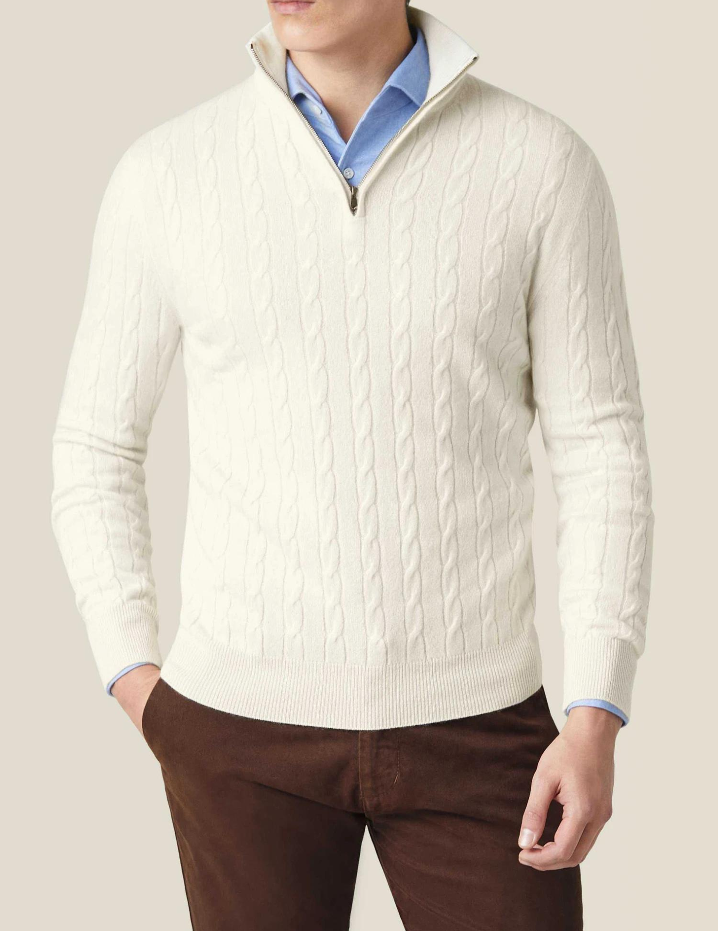 Zipper Sweater - Cable Knit Texture & Adjustable Warmth