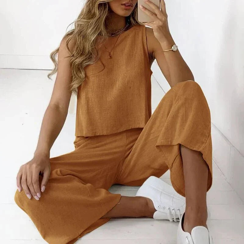 Women's Sleeveless Lounge Set with Wide Leg Pants 5