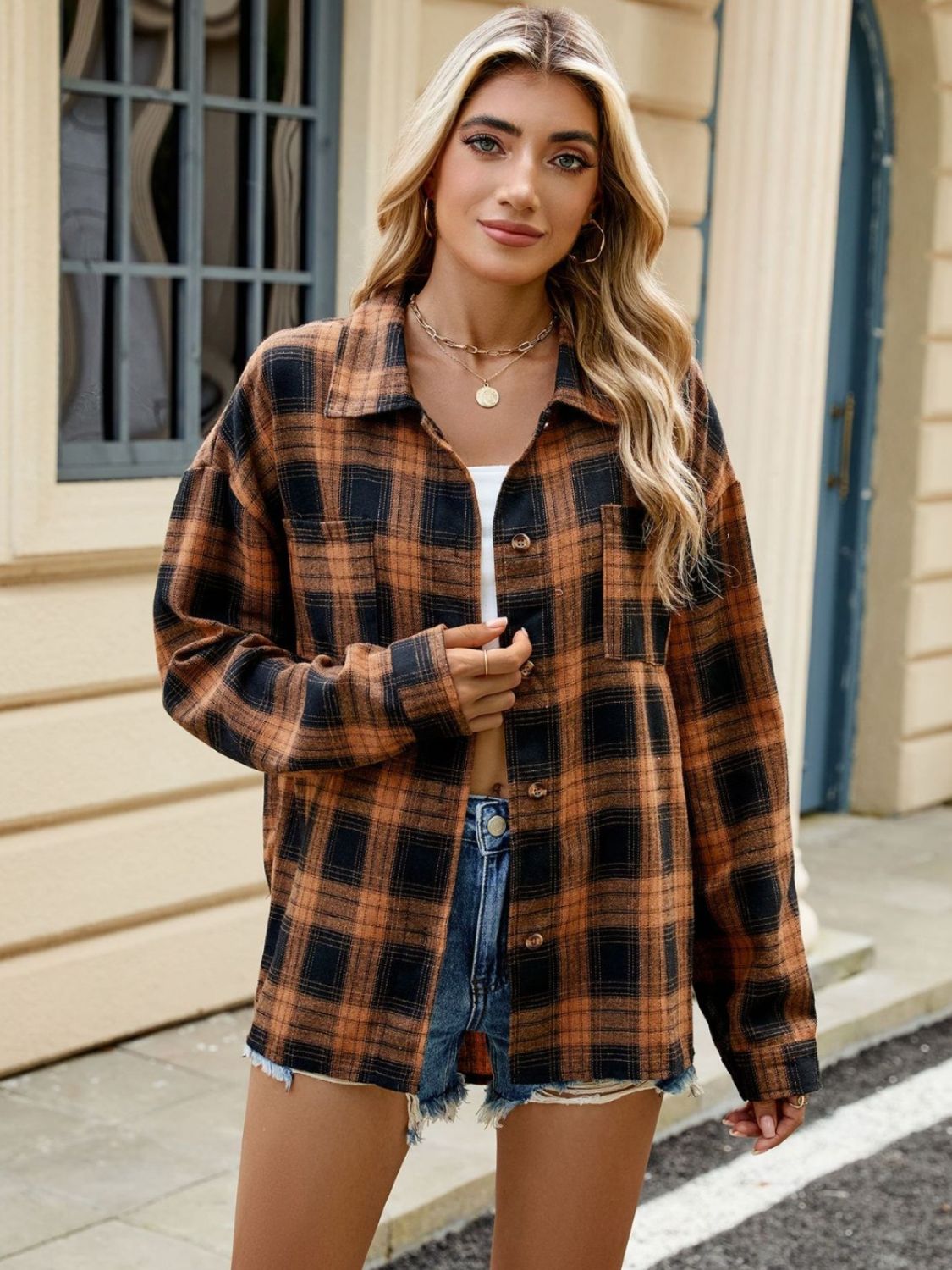 Women's Cotton Checkered Shirt Long Sleeve-2