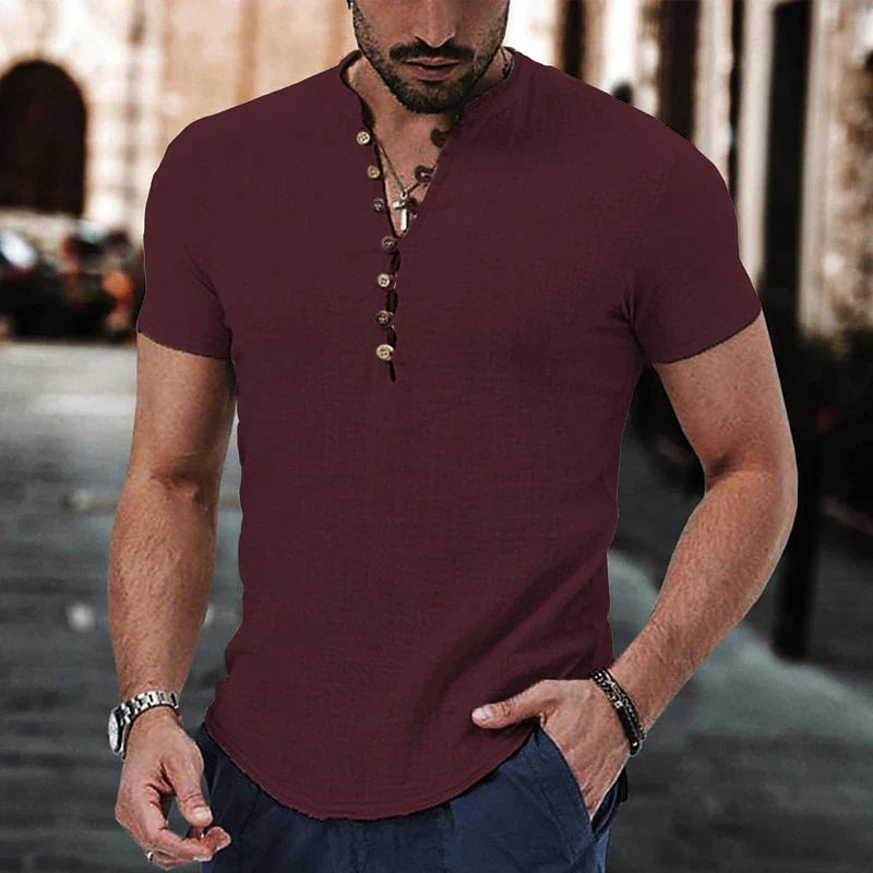 Men's Linen Henley Shirt-5