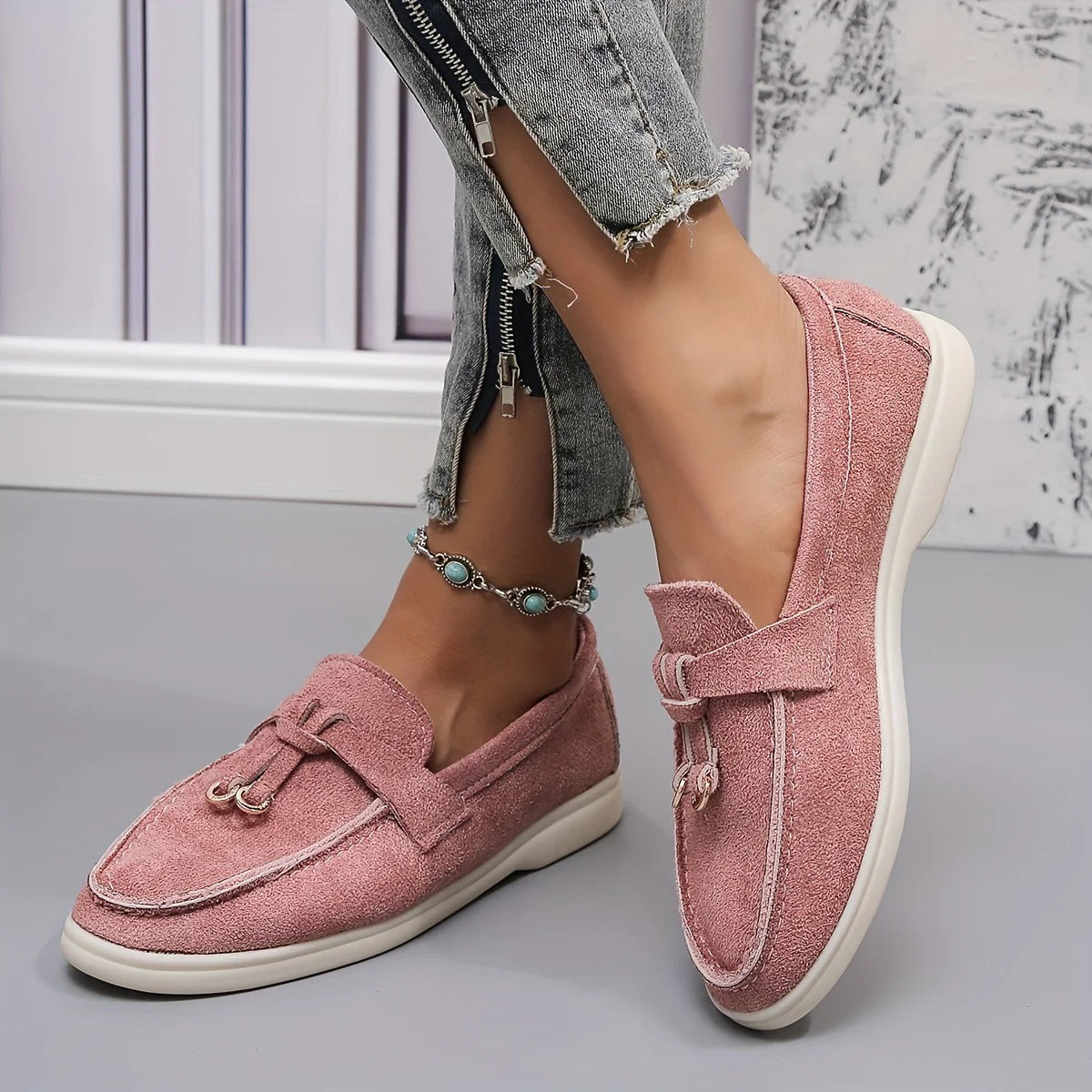 Women's Synthetic Leather Loafers with Gold-Tone Buckle-5