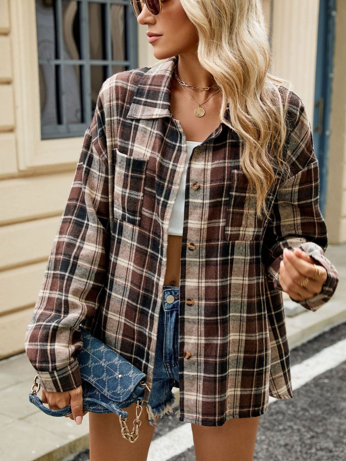 Variant image for Women's Cotton Checkered Shirt Long Sleeve-21
