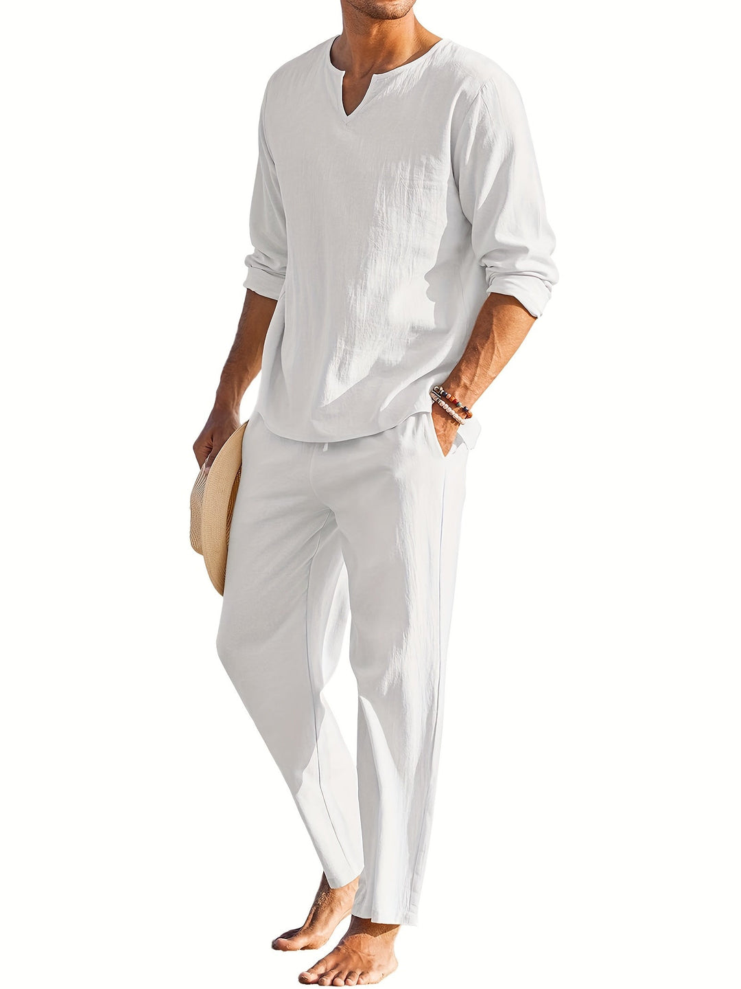 Men's Linen Blend 2-Piece Casual Set with Shirt and Pants 1