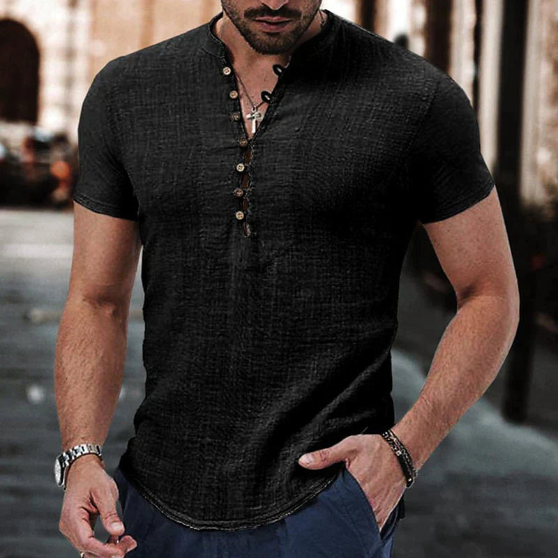 Men's Linen Henley Shirt-3
