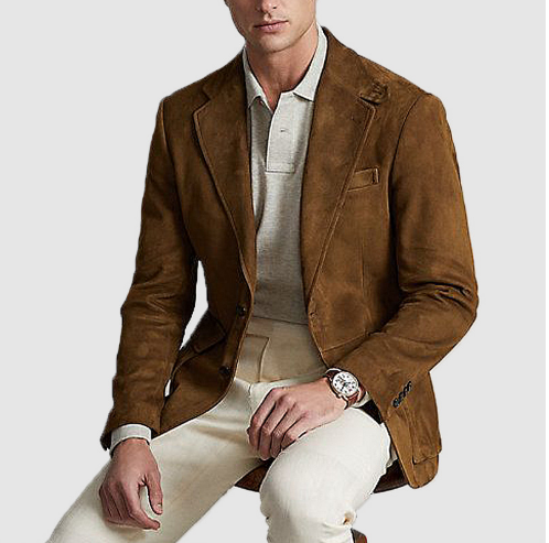 Men's Suede Coat Single-Row Design-2