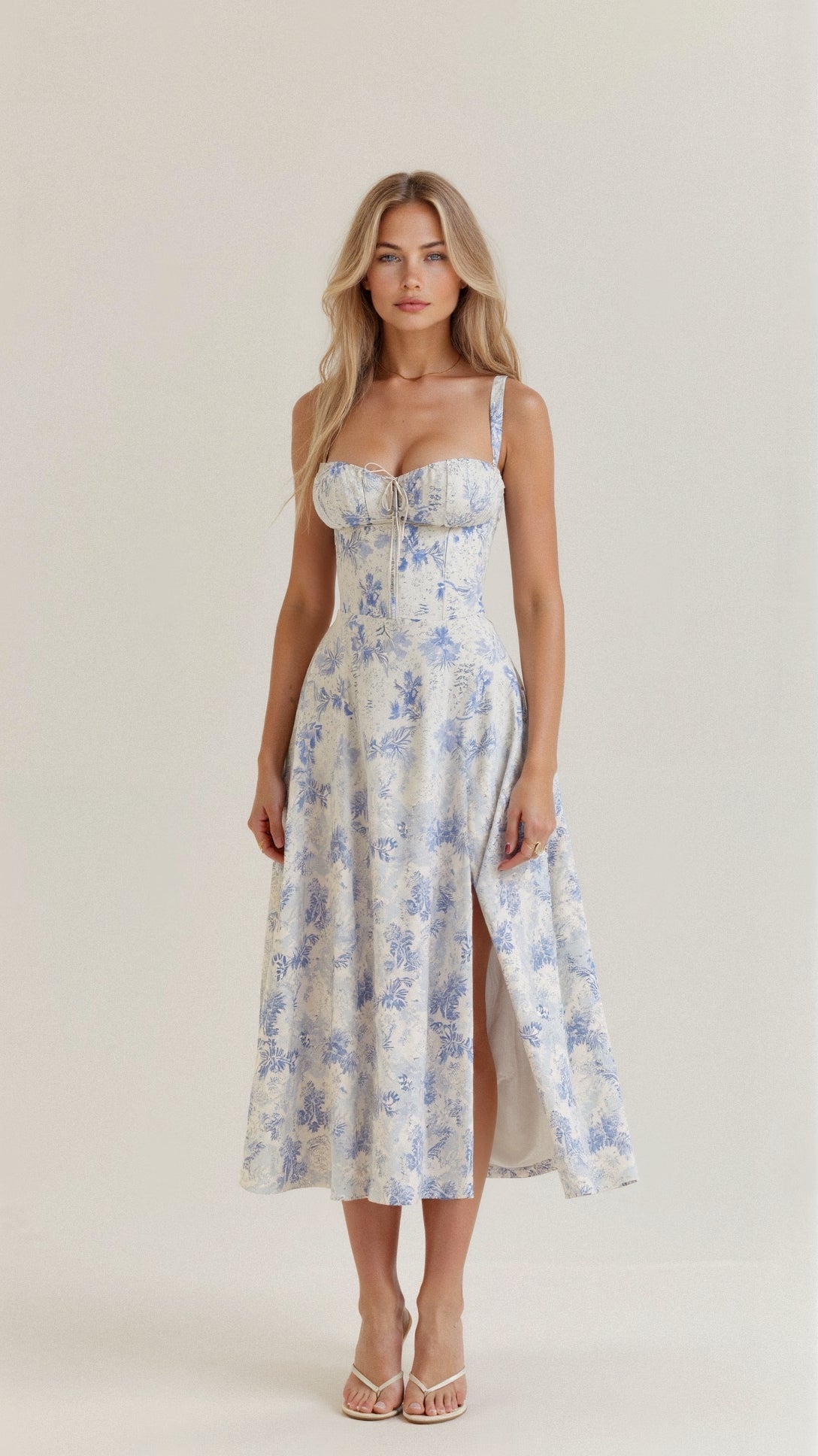 Variant image for Women's Cotton Midi Dress Elegant Corset Style-16