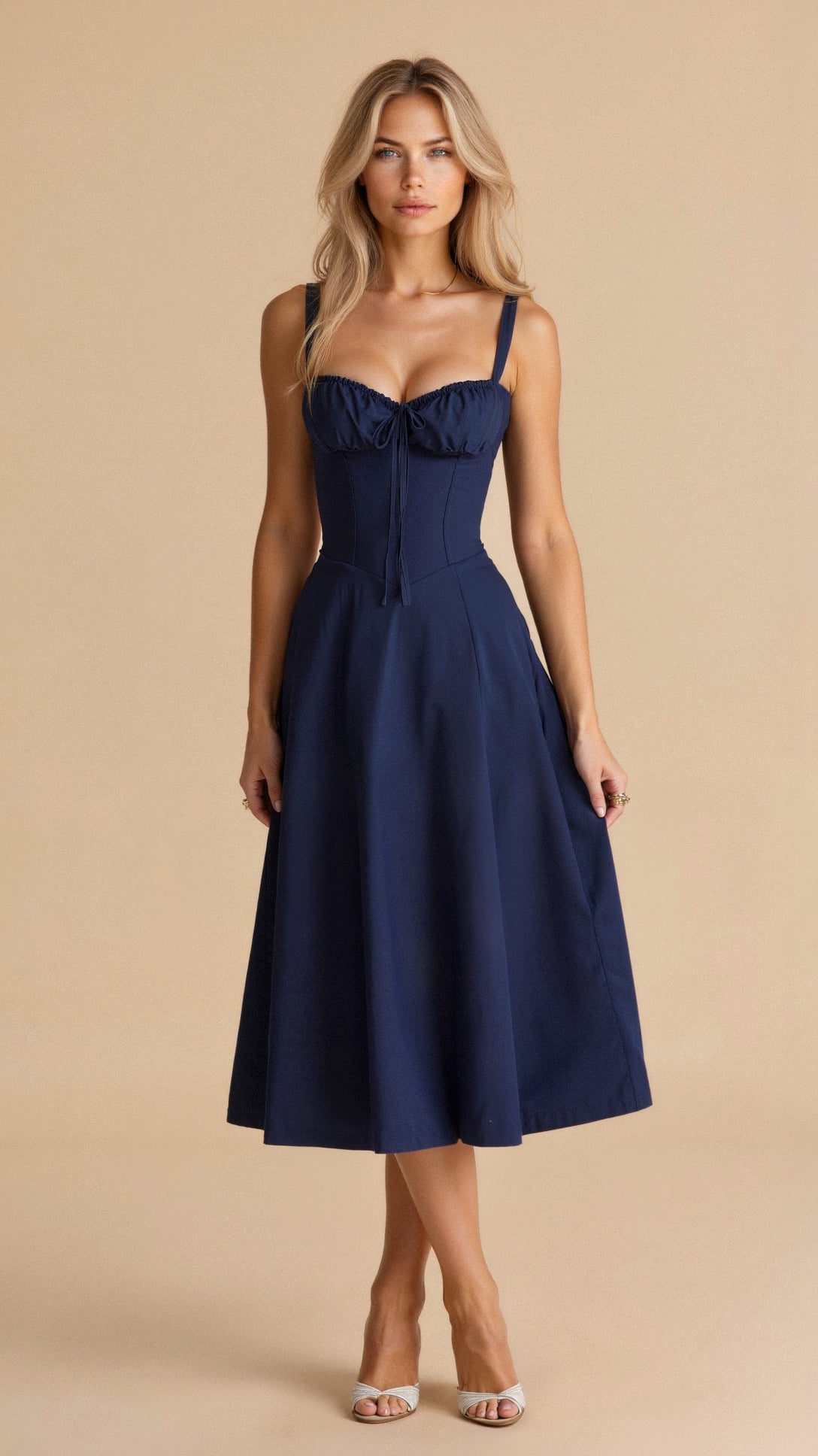 Variant image for Women's Cotton Midi Dress Elegant Corset Style-36