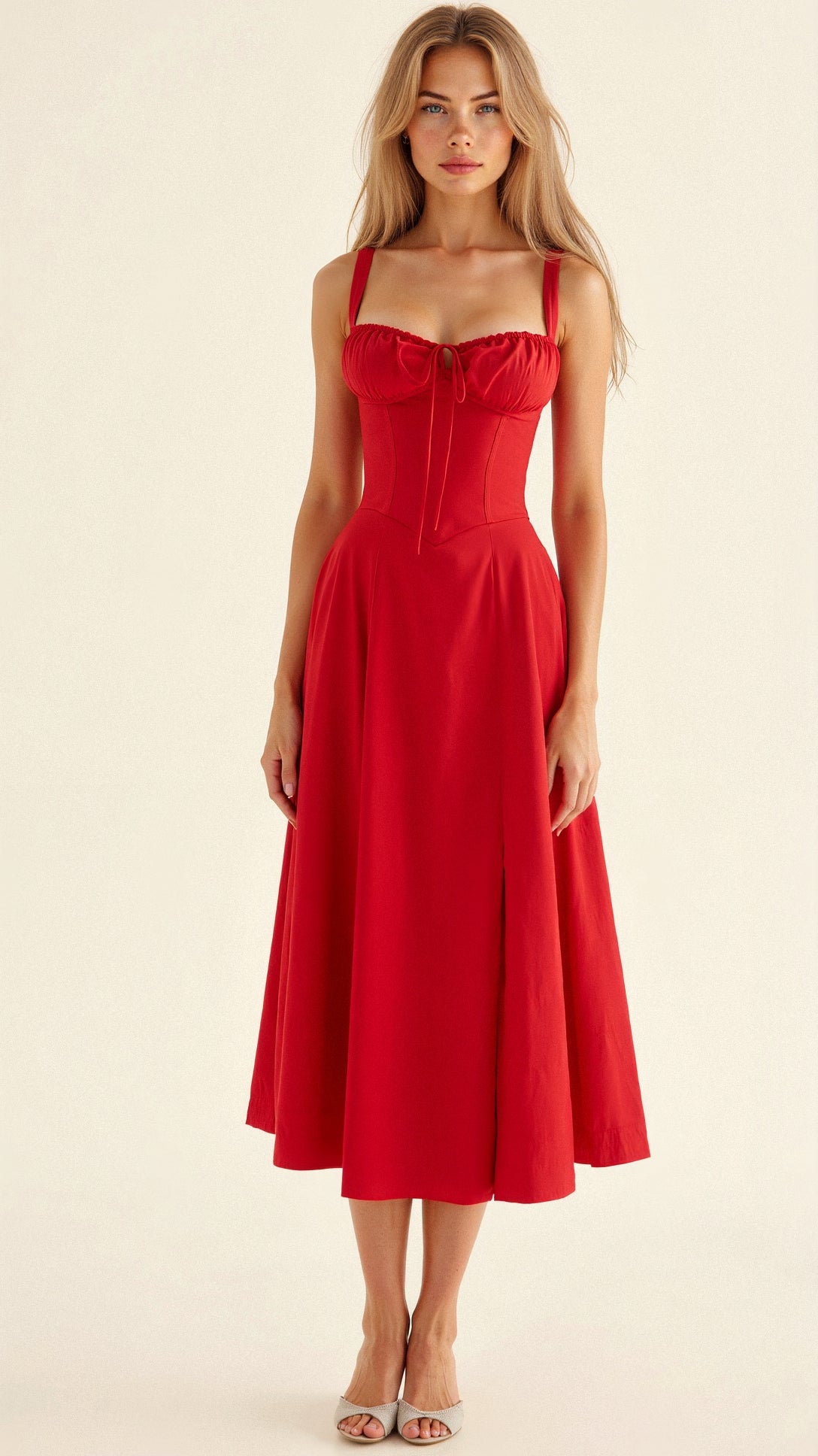 Variant image for Women's Cotton Midi Dress Elegant Corset Style-26