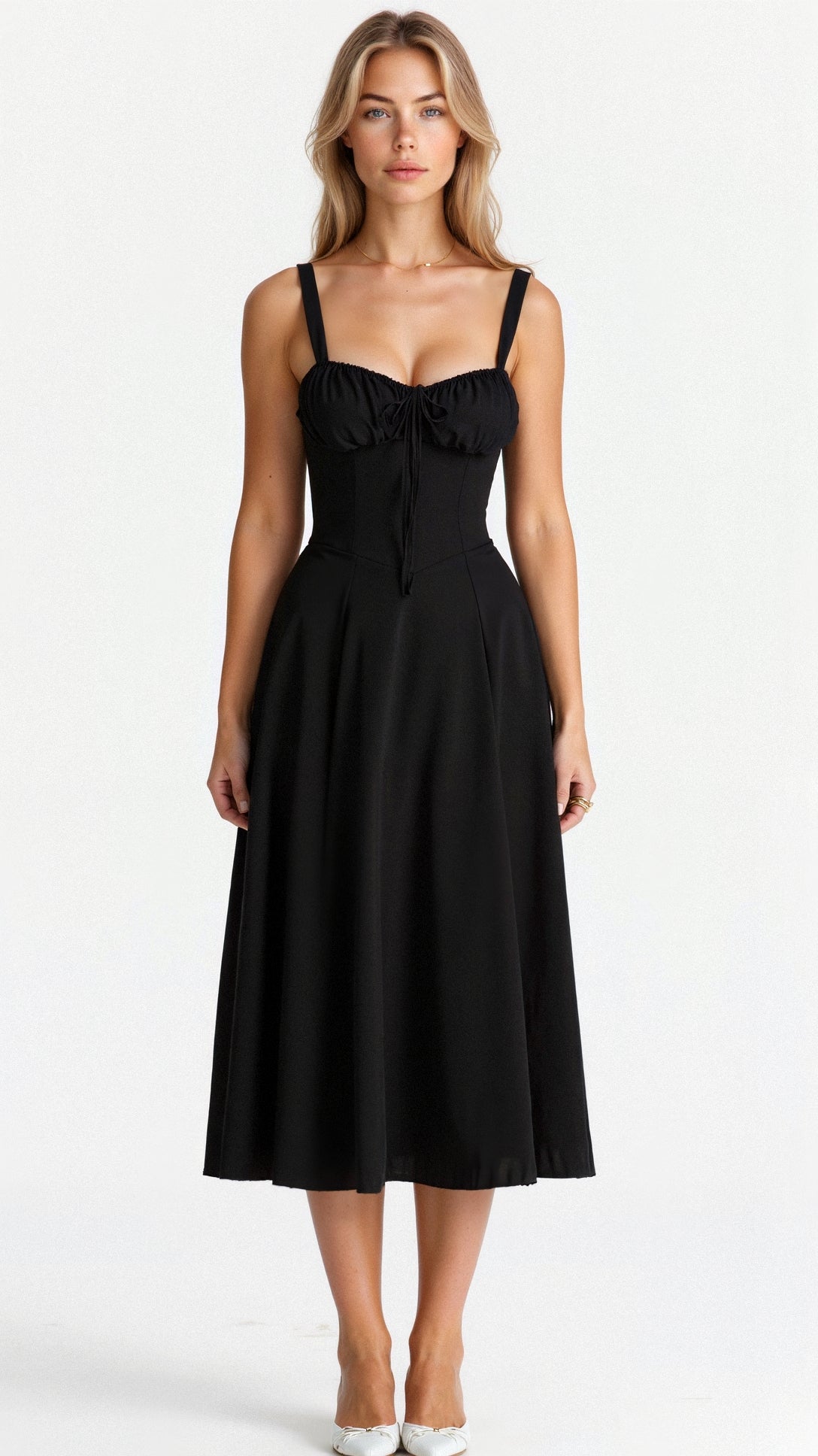 Variant image for Women's Cotton Midi Dress Elegant Corset Style-6