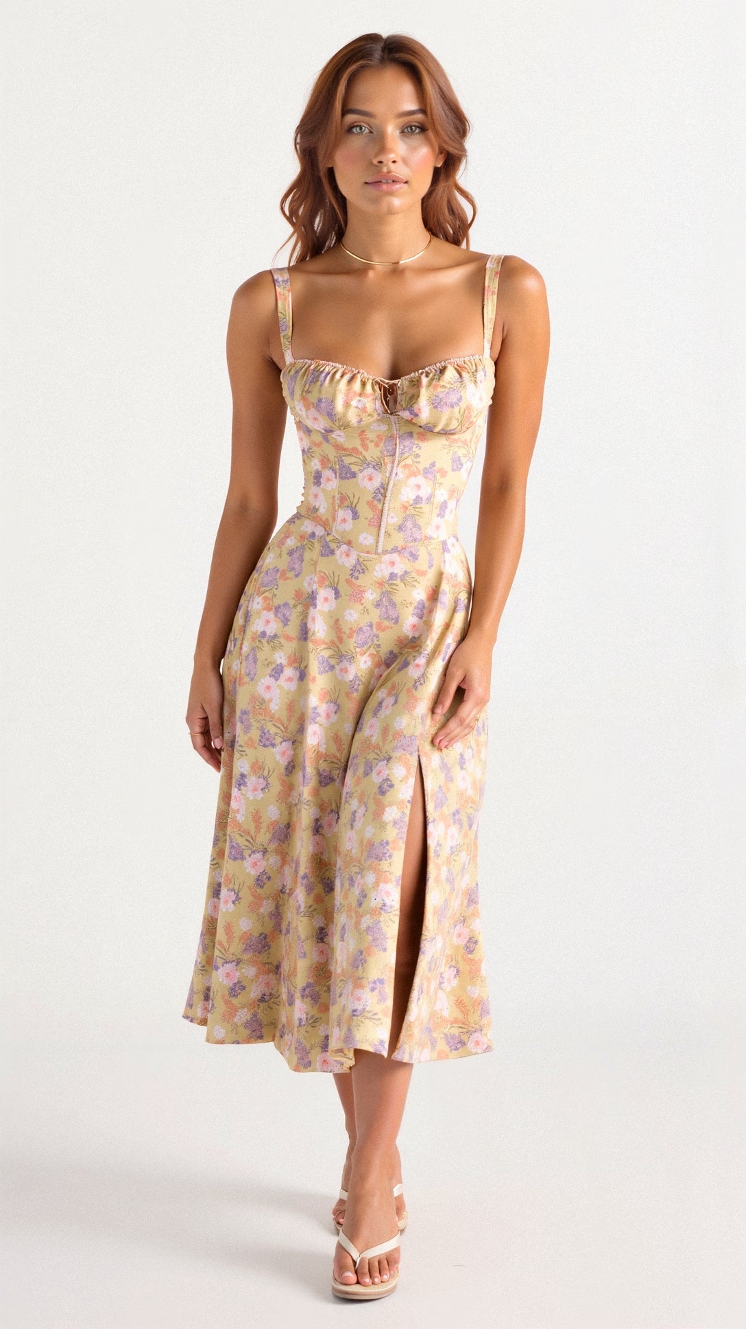 Variant image for Women's Cotton Midi Dress Elegant Corset Style-1